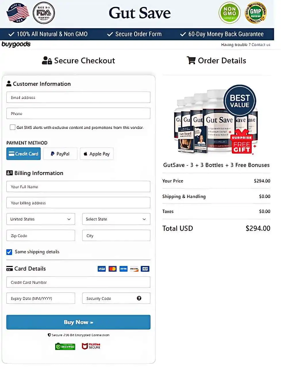 GutSave Secure Checkout Page